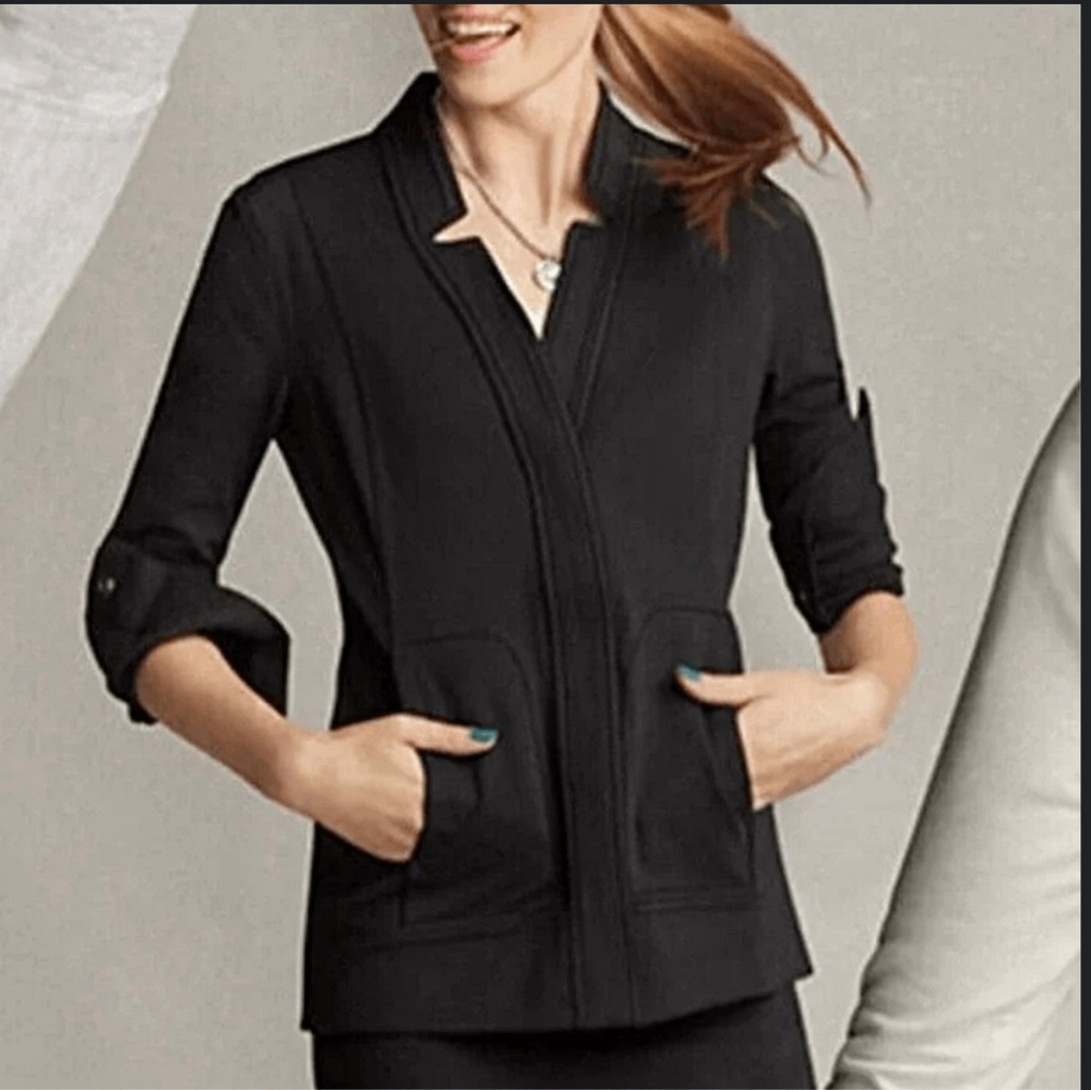 CAbi Around The Clock Zip Madarin Collar Womens Black Blazer Jacket Size L
